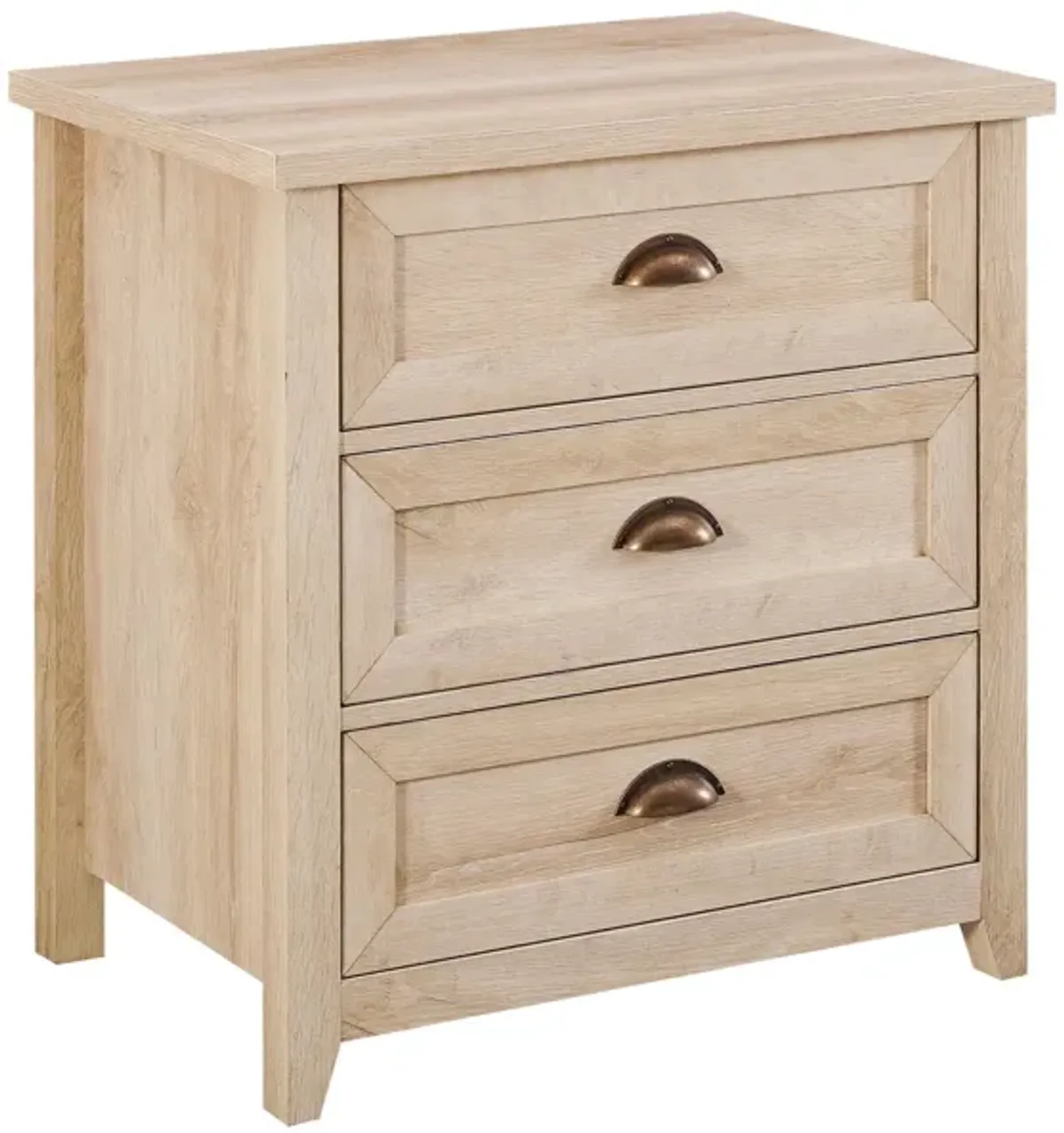 Transitional Farmhouse Framed 3 Drawer Nighstand With Cup Handles