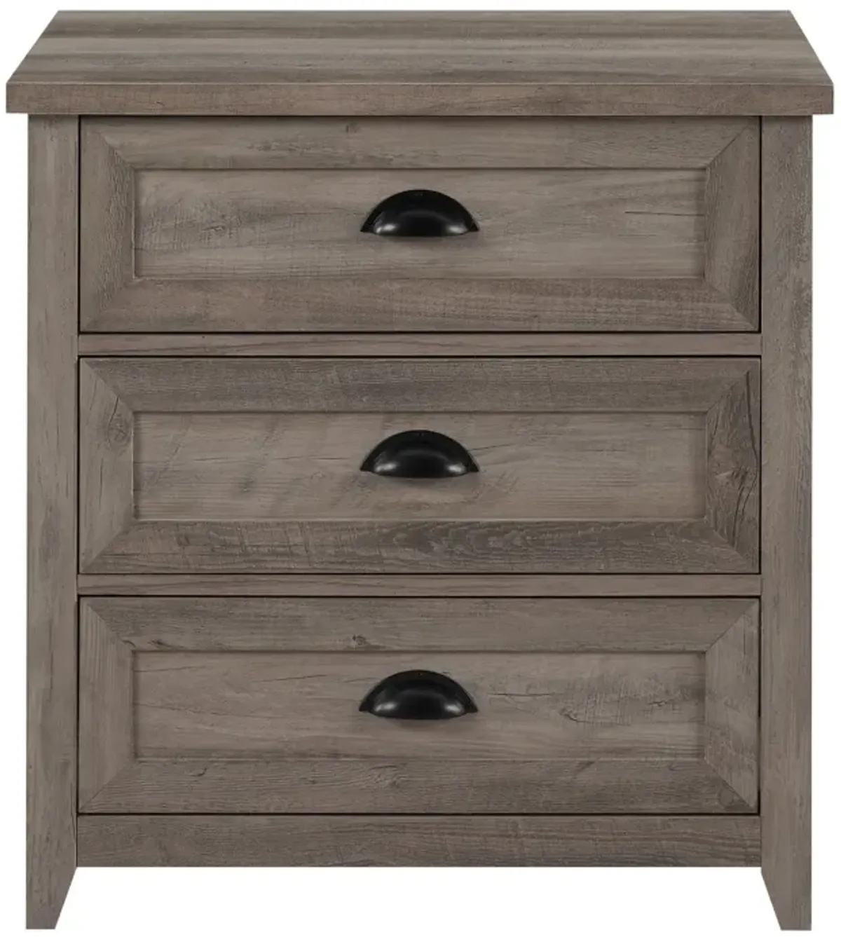 Transitional Farmhouse Framed 3 Drawer Nighstand With Cup Handles