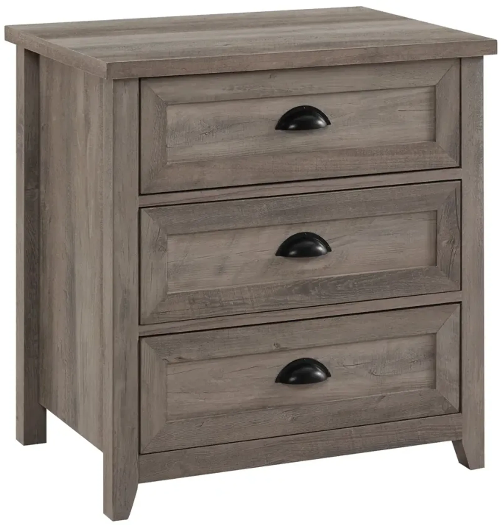 Transitional Farmhouse Framed 3 Drawer Nighstand With Cup Handles