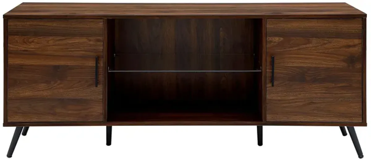 Mid-Century Modern 2 Door TV Stand With Glass Shelf