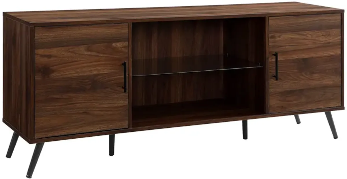 Mid-Century Modern 2 Door TV Stand With Glass Shelf