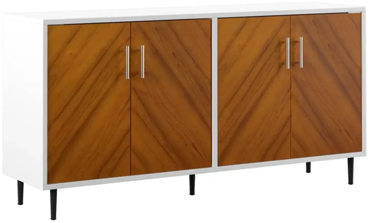 Mid-Century Modern Faux Bookmatch Door Buffet