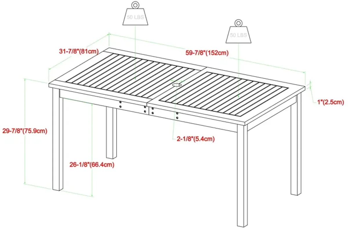 Contemporary Slat Top Acacia Wood Outdoor Dining Table