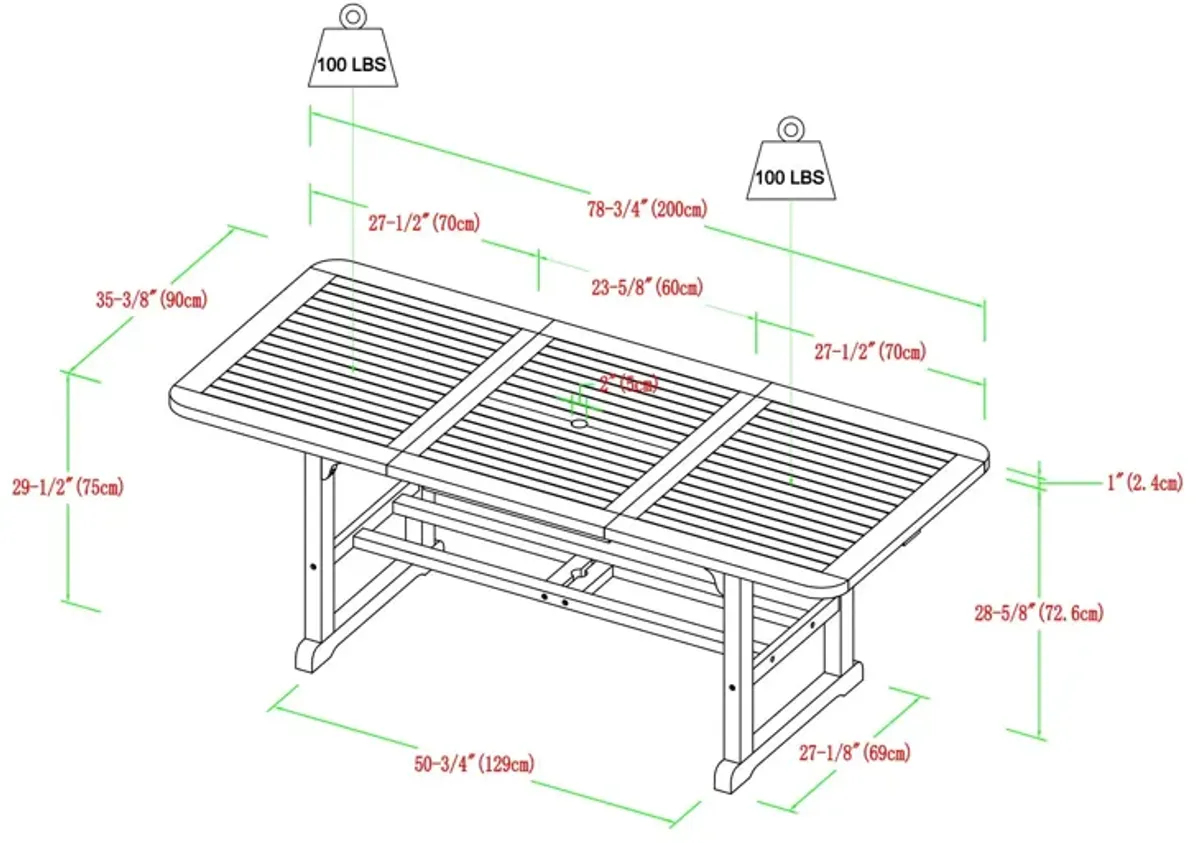 Modern Slat Top Solid Acacia Wood Butterfly Outoor Dining Table