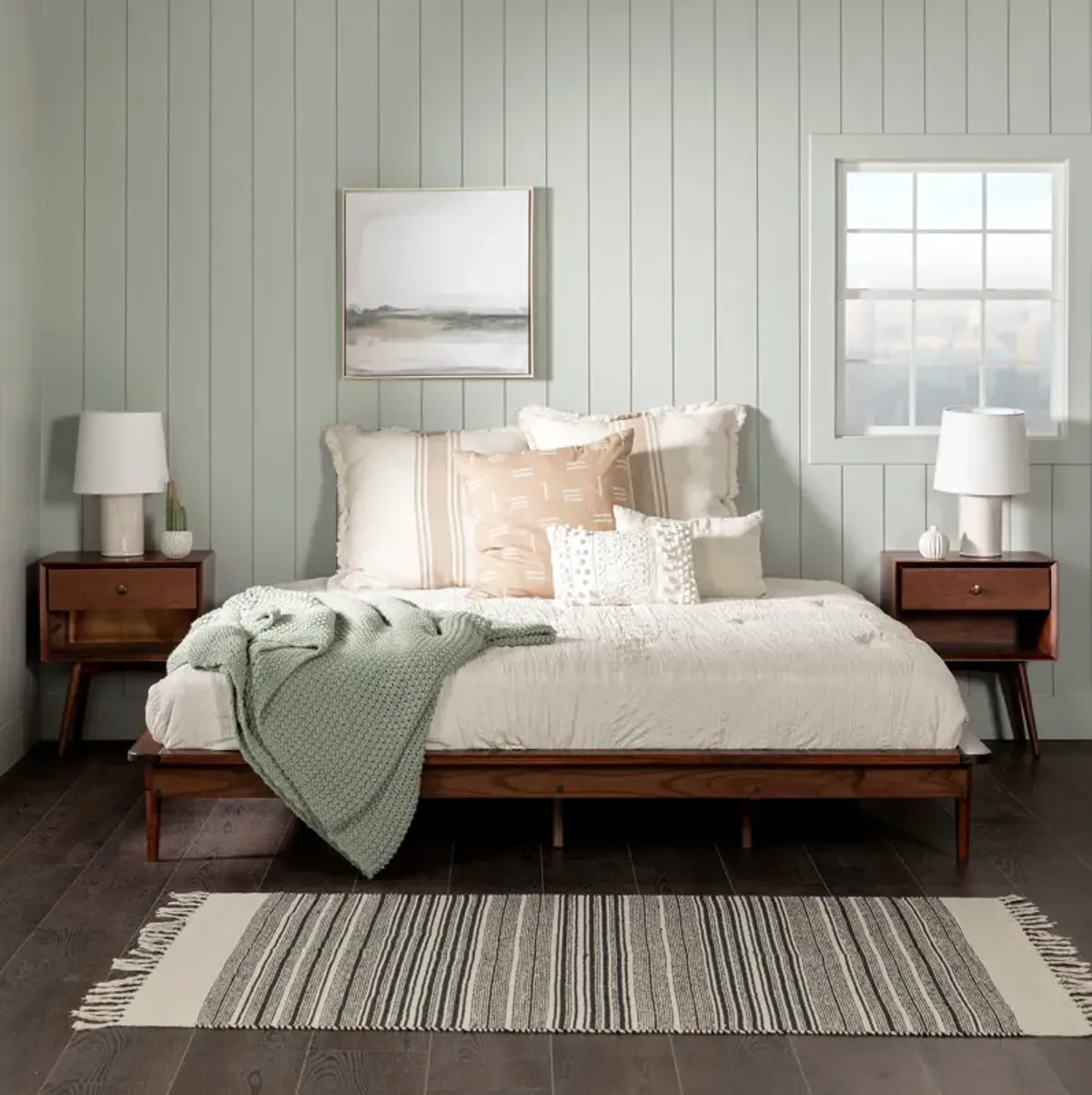 Mid-Century Modern Solid Wood Platform Bed Frame