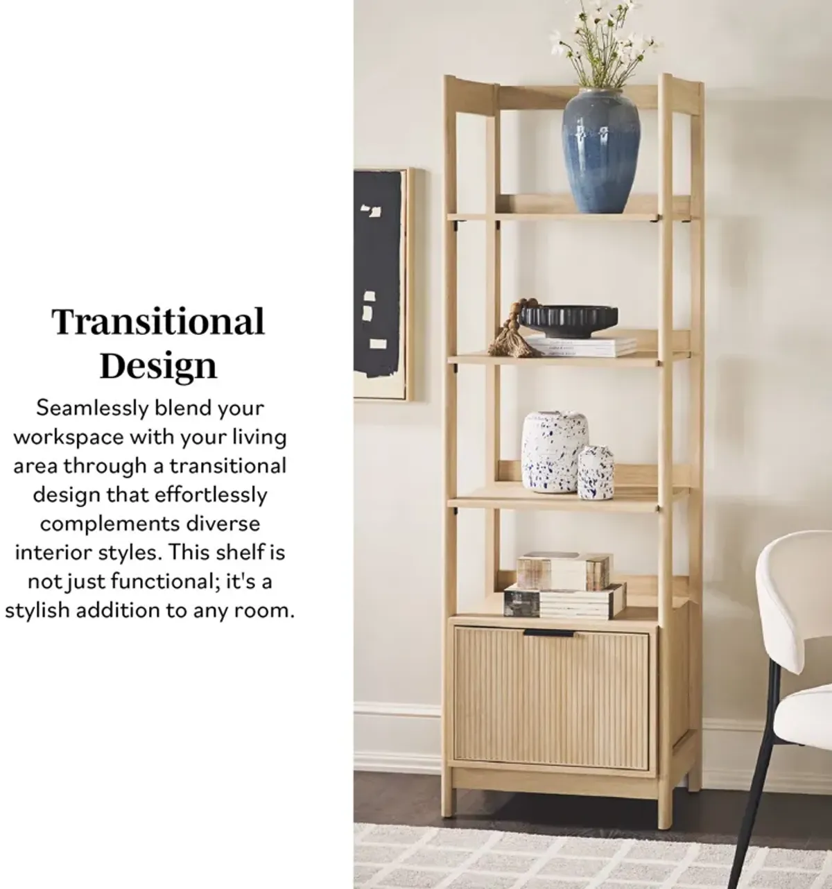 Transitional Narrow Bookshelf With Drawer On Bottom