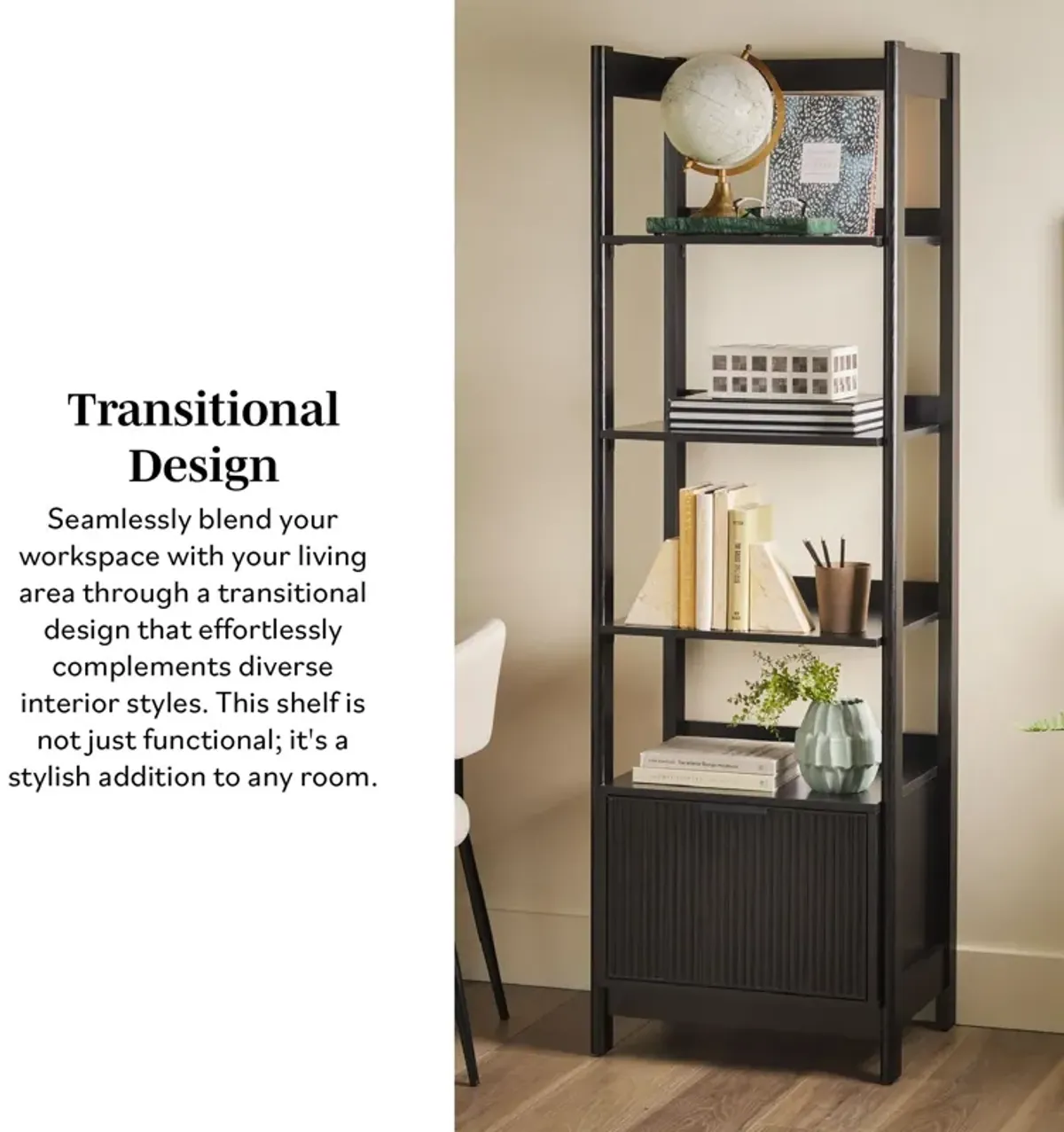 Transitional Narrow Bookshelf With Drawer On Bottom