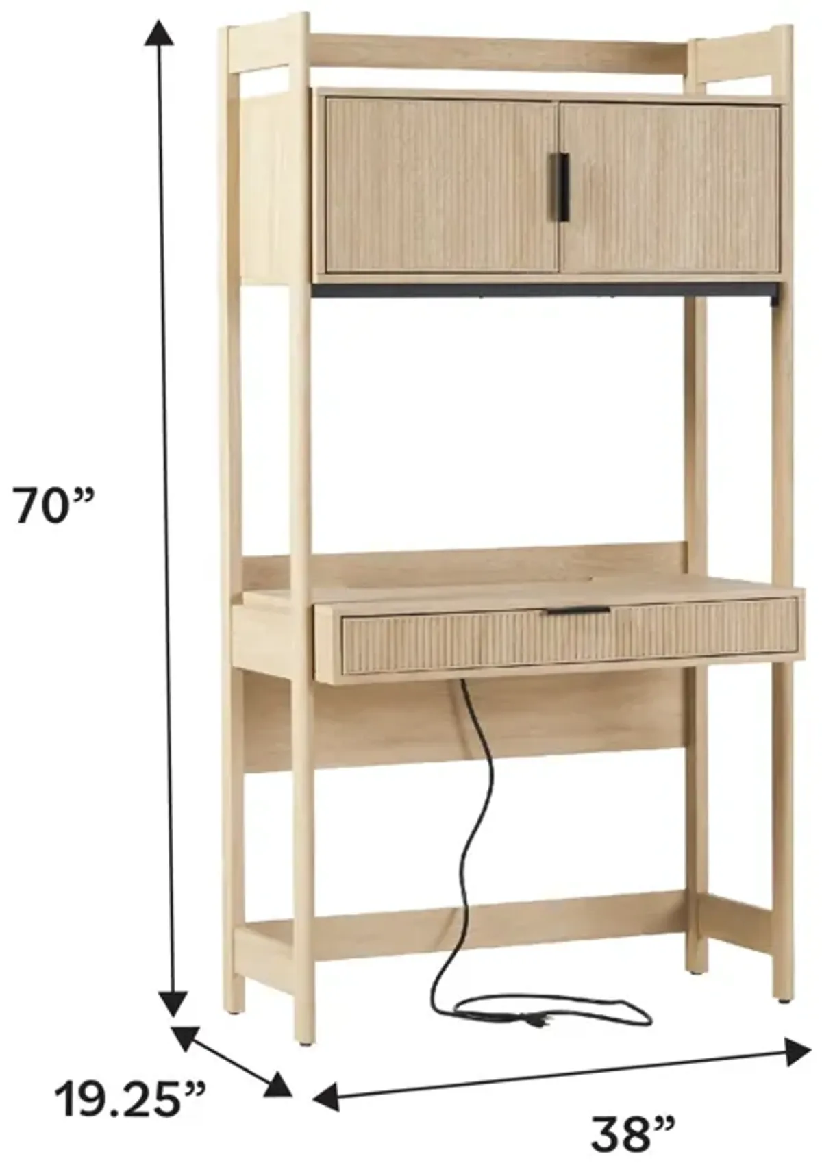 Transitional Reeded Desk With Hutch And Drawers Plus Tech Management