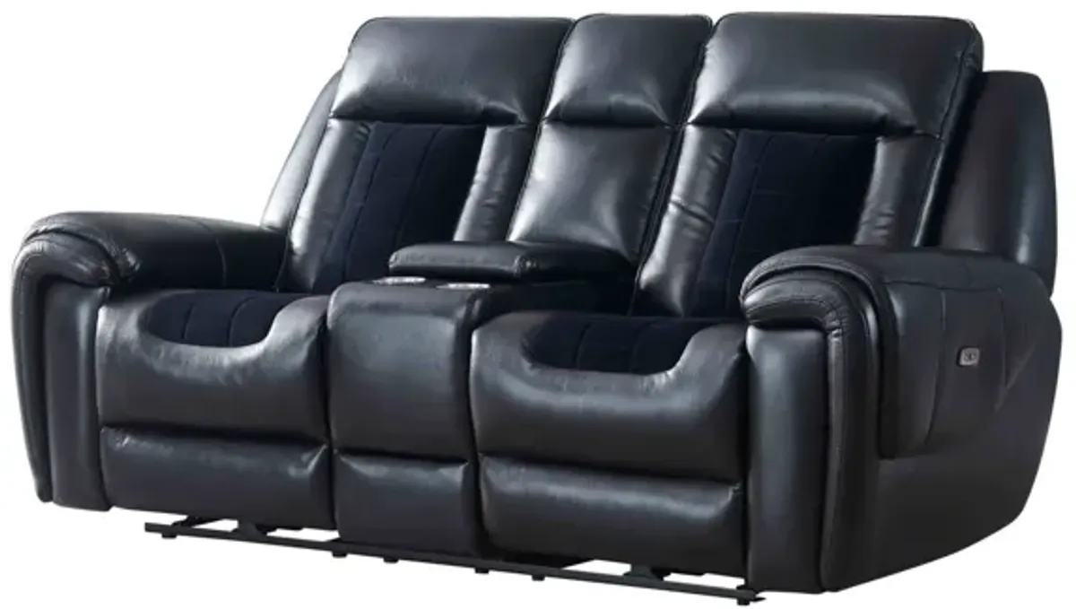 Clark - Blanche / Velvet Power Console Reclining LS With LED - Black