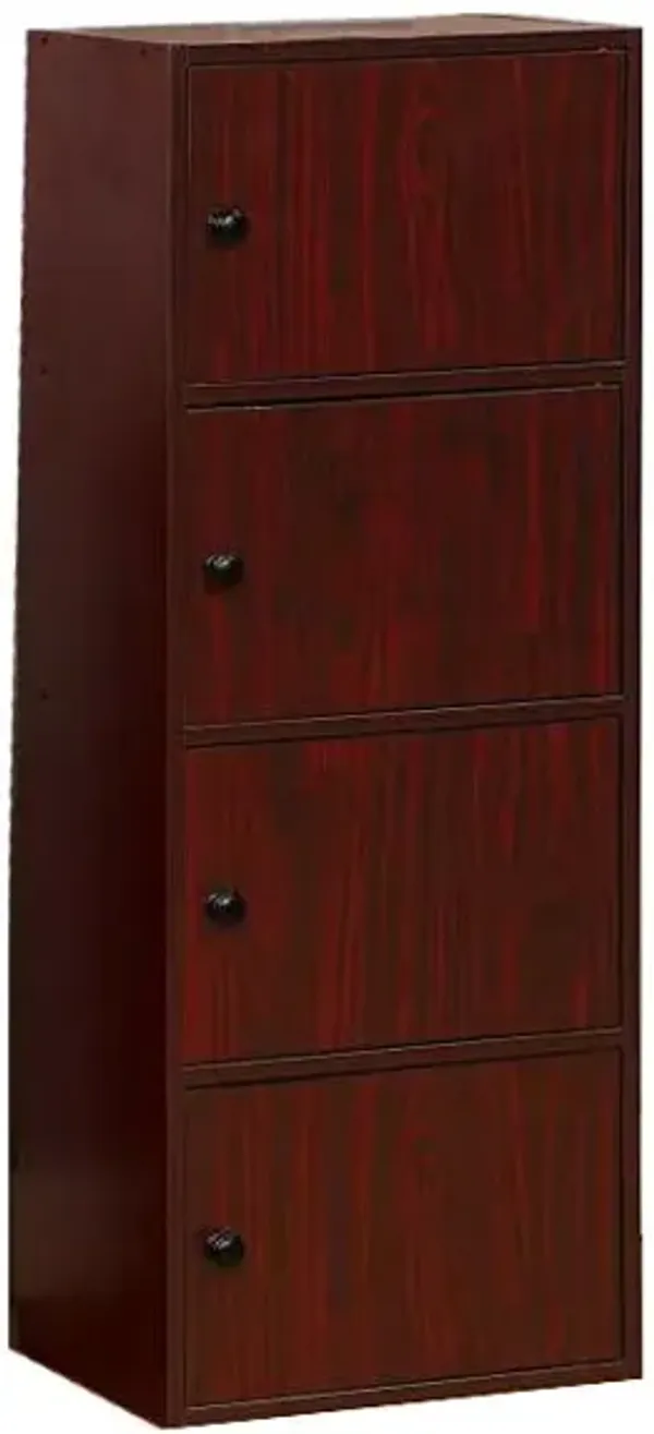 Compact Storage Cabinet - Four Closed Cabinets With Metal Knobs - Mahogany