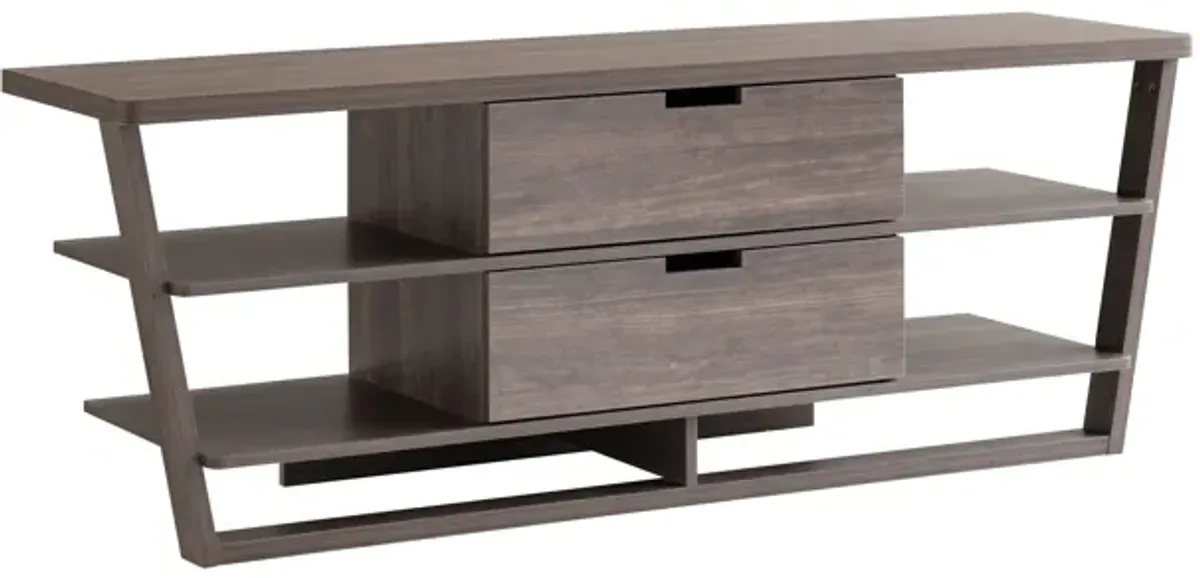 TV Stand With Floating Shelves, Drawers, And Cutout Handles Modern And Functional Design For Entertainment Space - Walnut Brown