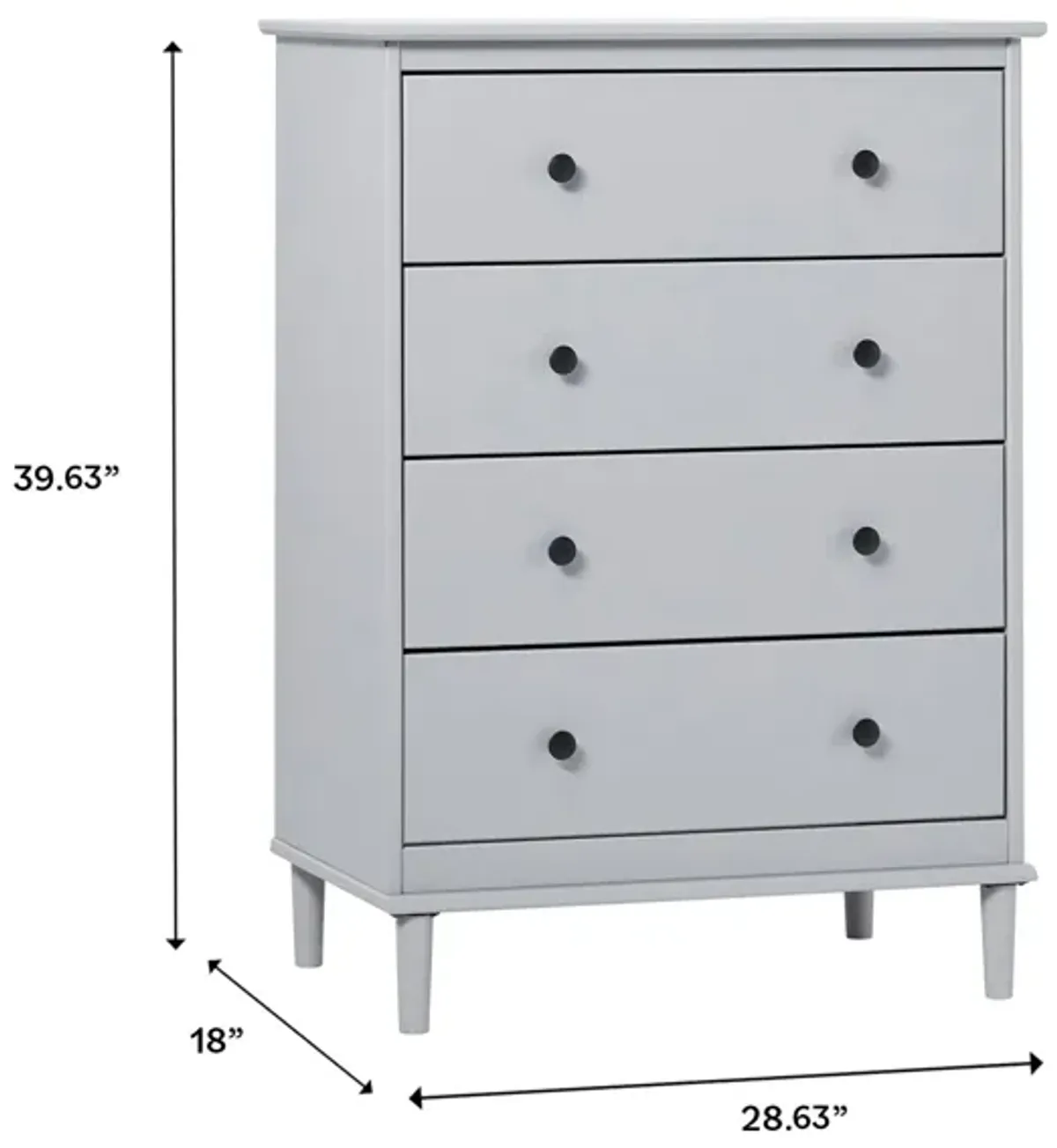 Classic 4 Drawer Solid Wood Dresser - Gray