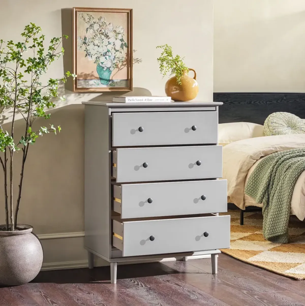 Classic 4 Drawer Solid Wood Dresser - Gray