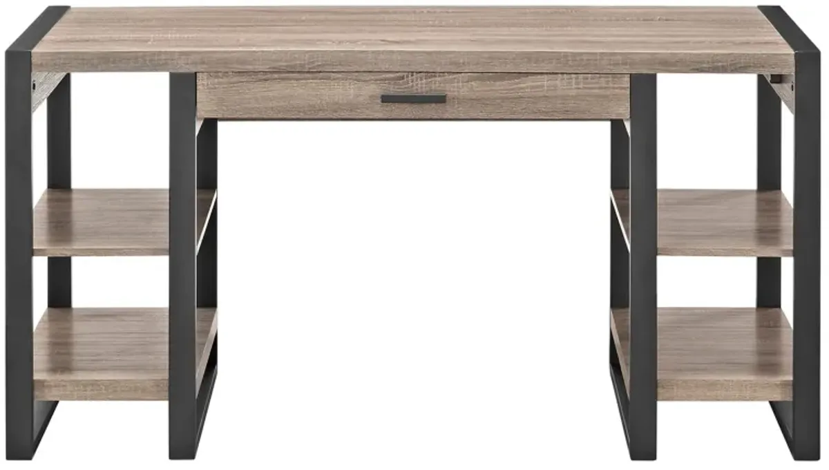 Modern Computer Desk With USB Ports - Driftwood