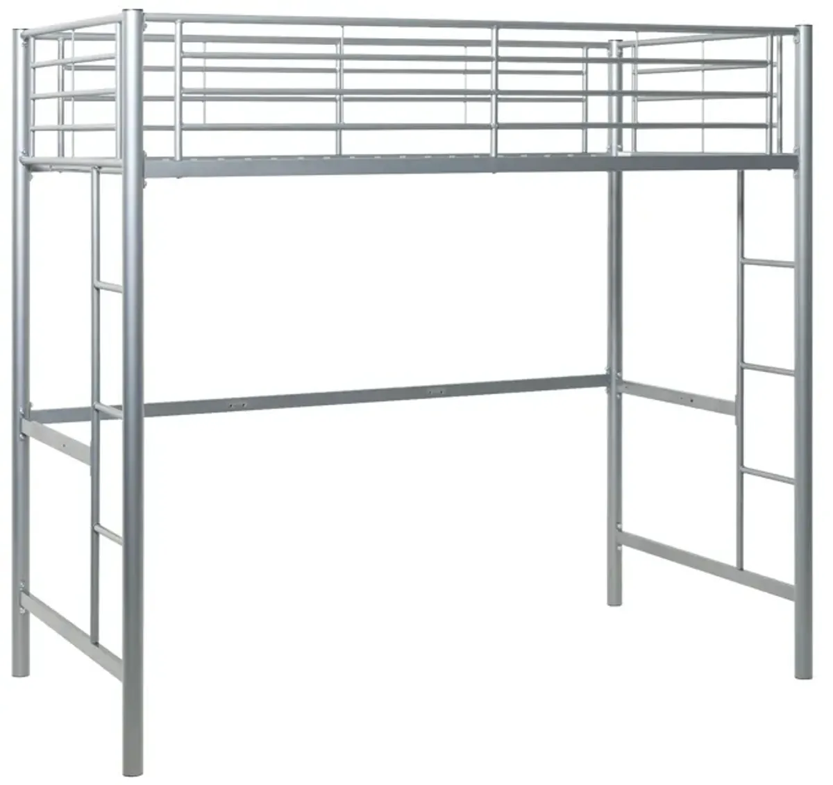 Modern Industrial Twin Over Loft Metal Bunk Bed Frame With Integrated Guardrails - Silver