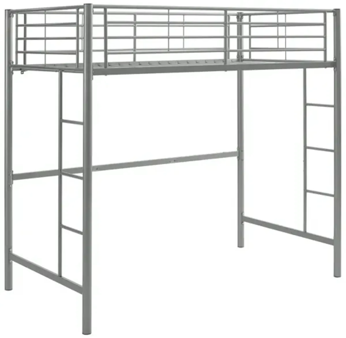 Modern Industrial Twin Over Loft Metal Bunk Bed Frame With Integrated Guardrails - Silver