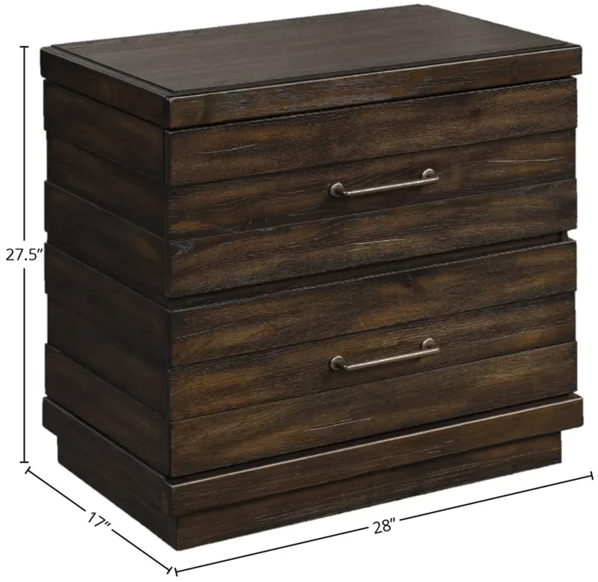 Industrial Farmhouse Designed 2 Drawer Nightstand - Brown