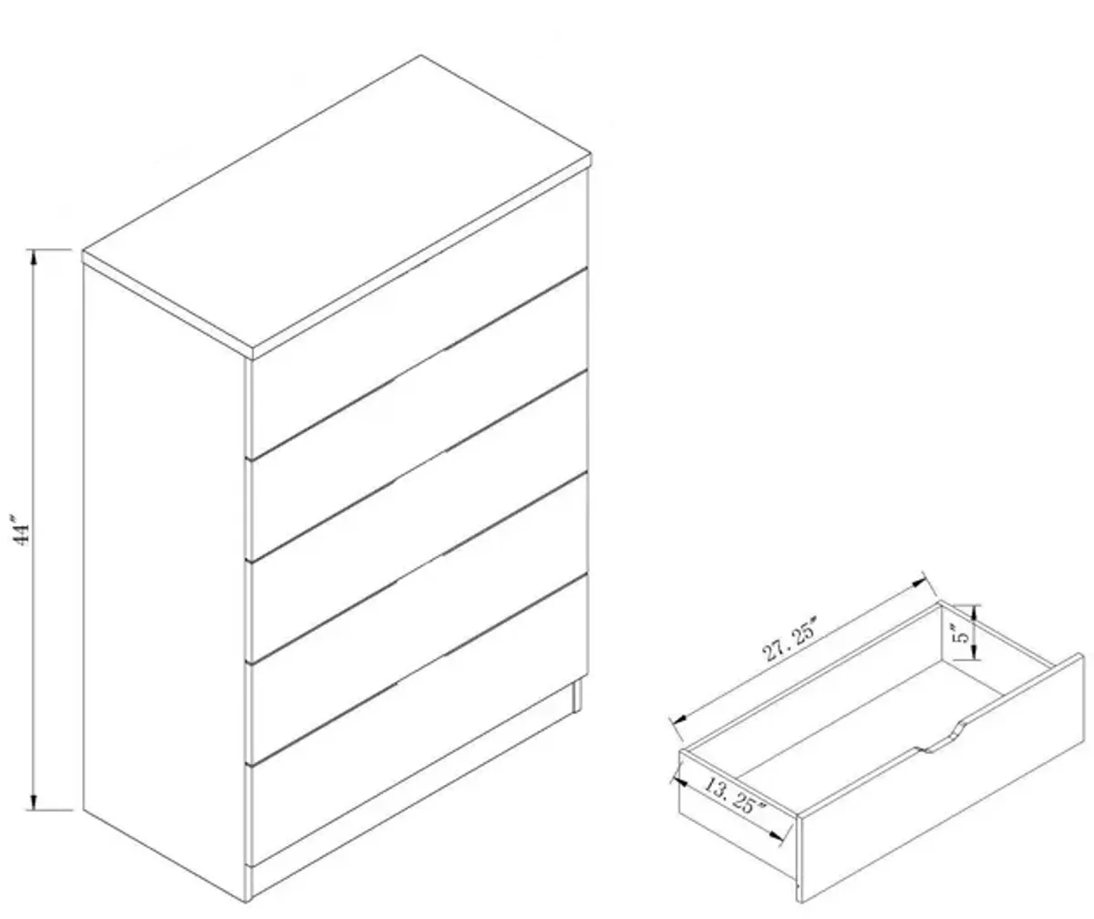 5 Drawer Chest With Lockable Top Drawer - White