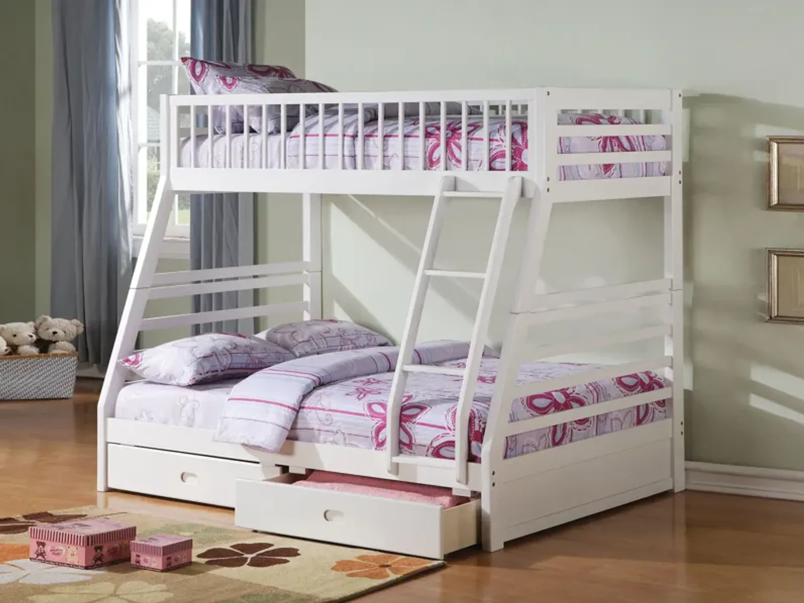 Jason - Twin / Full Bunk Bed With Storage - White