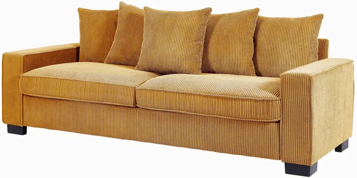 Luxe Corduroy Sofa With 5 Matching Toss Pillows, Sleek Design, Spacious And Comfortable 3 Seater Couch