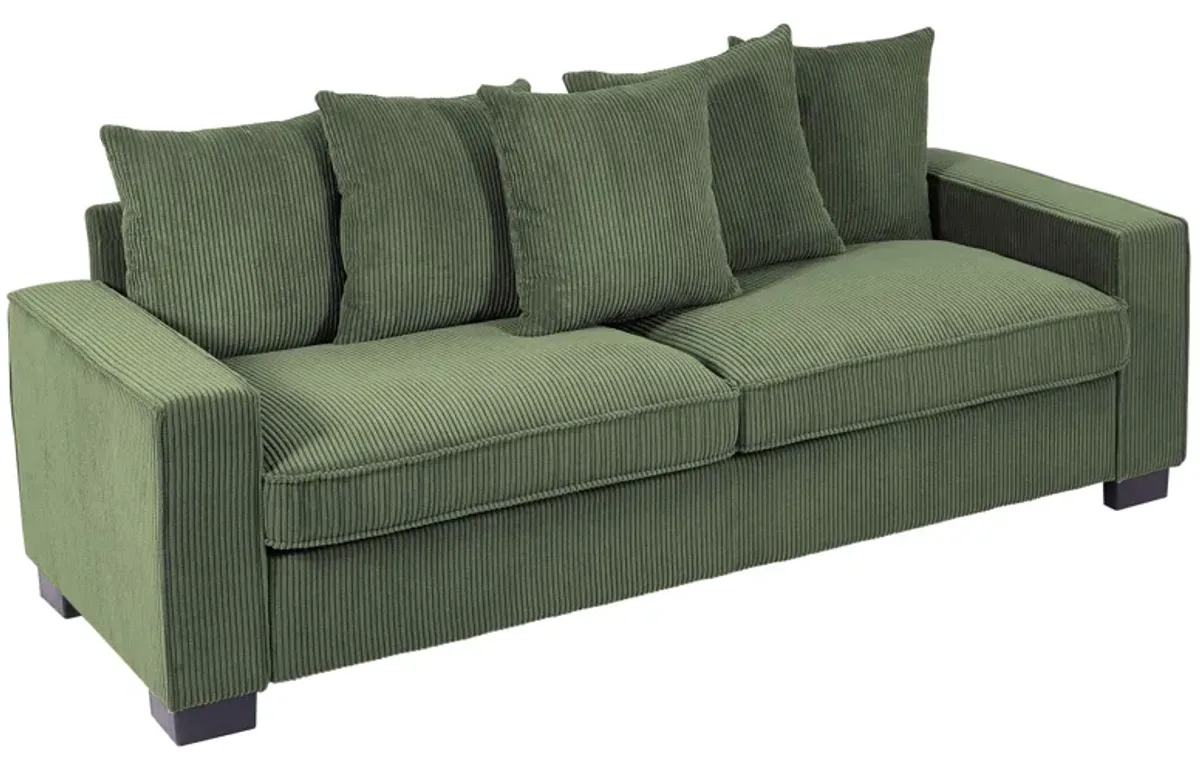 Luxe Corduroy Sofa With 5 Matching Toss Pillows, Sleek Design, Spacious And Comfortable 3 Seater Couch