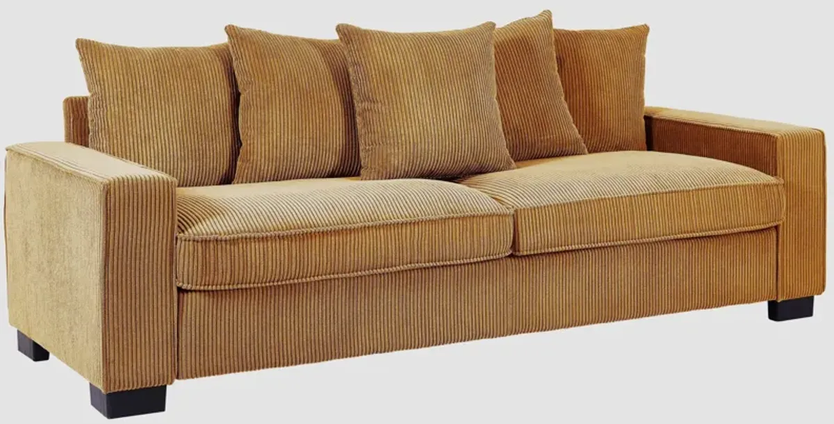 Luxe Corduroy Sofa With 5 Matching Toss Pillows, Sleek Design, Spacious And Comfortable 3 Seater Couch