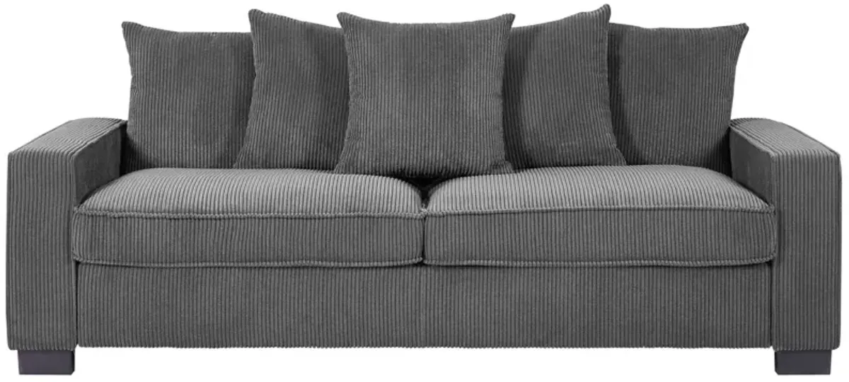 Luxe Corduroy Sofa With 5 Matching Toss Pillows, Sleek Design, Spacious And Comfortable 3 Seater Couch