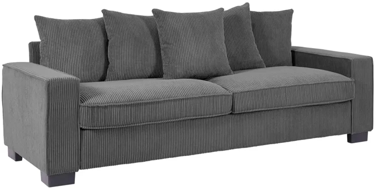 Luxe Corduroy Sofa With 5 Matching Toss Pillows, Sleek Design, Spacious And Comfortable 3 Seater Couch