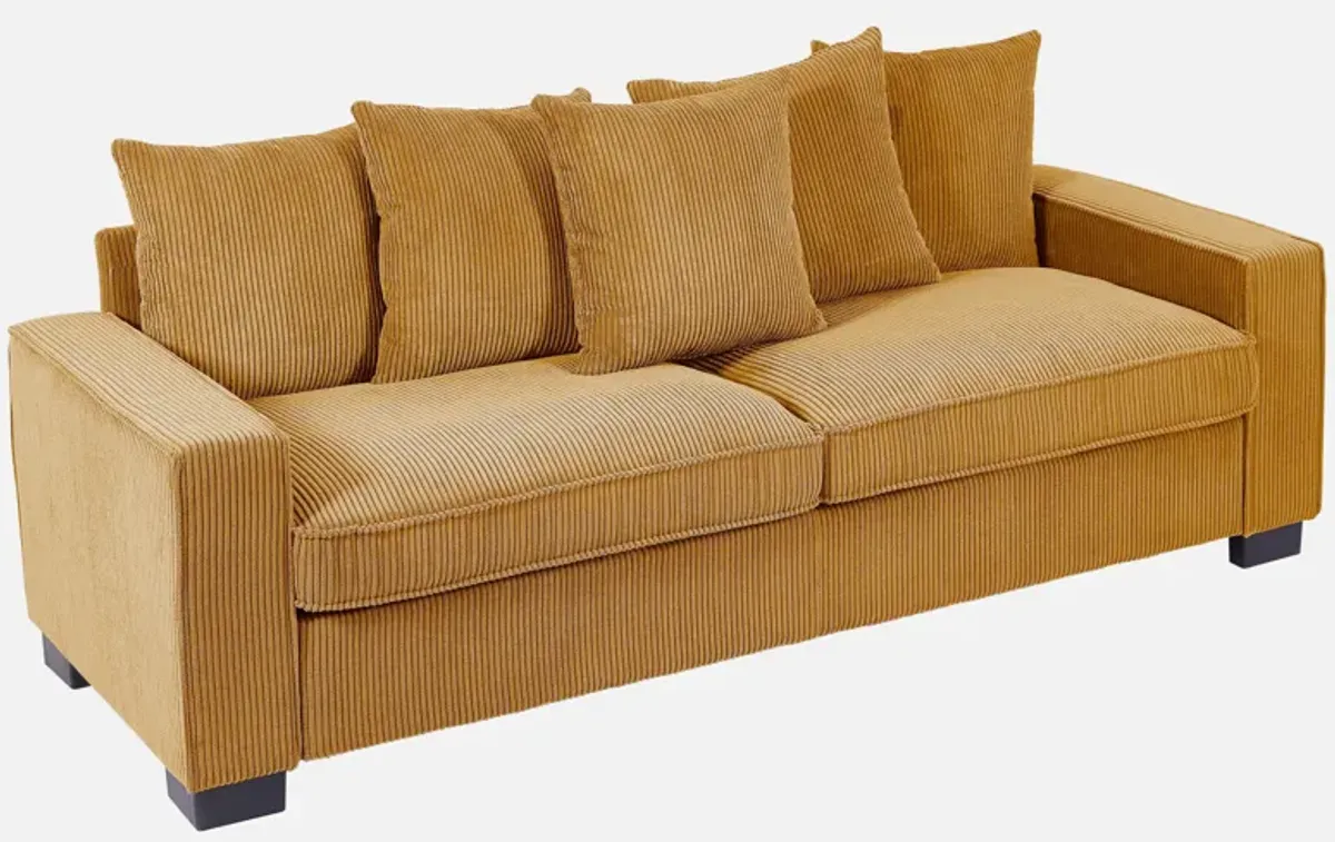 Luxe Corduroy Sofa With 5 Matching Toss Pillows, Sleek Design, Spacious And Comfortable 3 Seater Couch