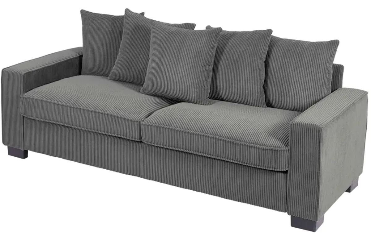 Luxe Corduroy Sofa With 5 Matching Toss Pillows, Sleek Design, Spacious And Comfortable 3 Seater Couch