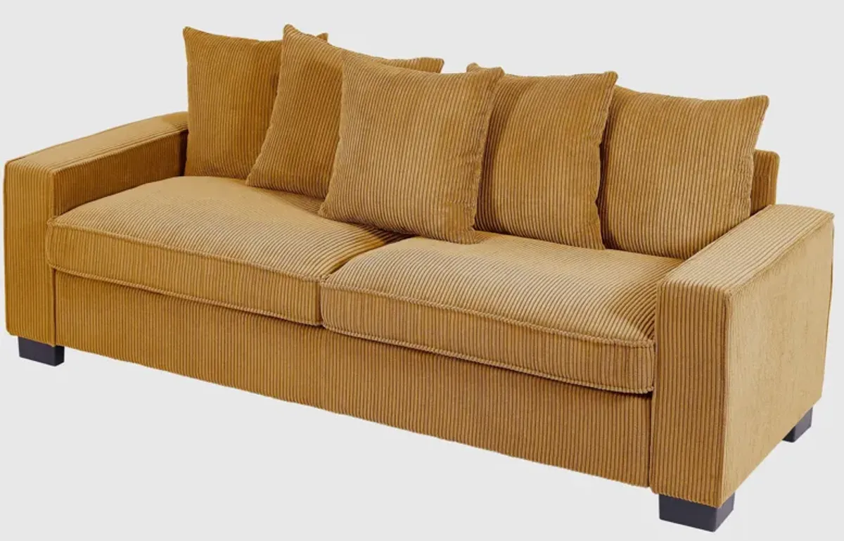 Luxe Corduroy Sofa With 5 Matching Toss Pillows, Sleek Design, Spacious And Comfortable 3 Seater Couch