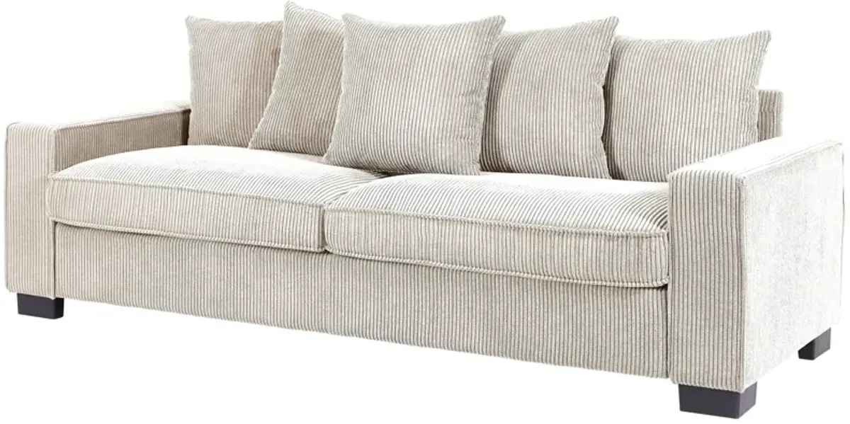 Luxe Corduroy Sofa With 5 Matching Toss Pillows, Sleek Design, Spacious And Comfortable 3 Seater Couch