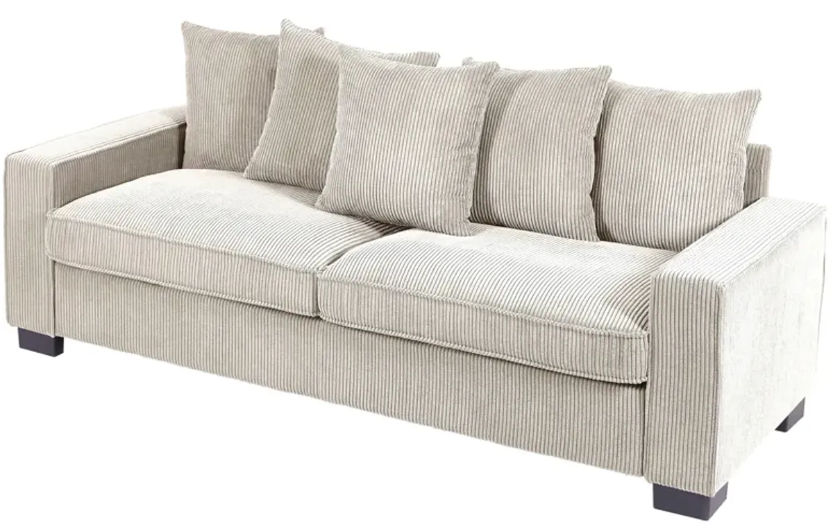 Luxe Corduroy Sofa With 5 Matching Toss Pillows, Sleek Design, Spacious And Comfortable 3 Seater Couch