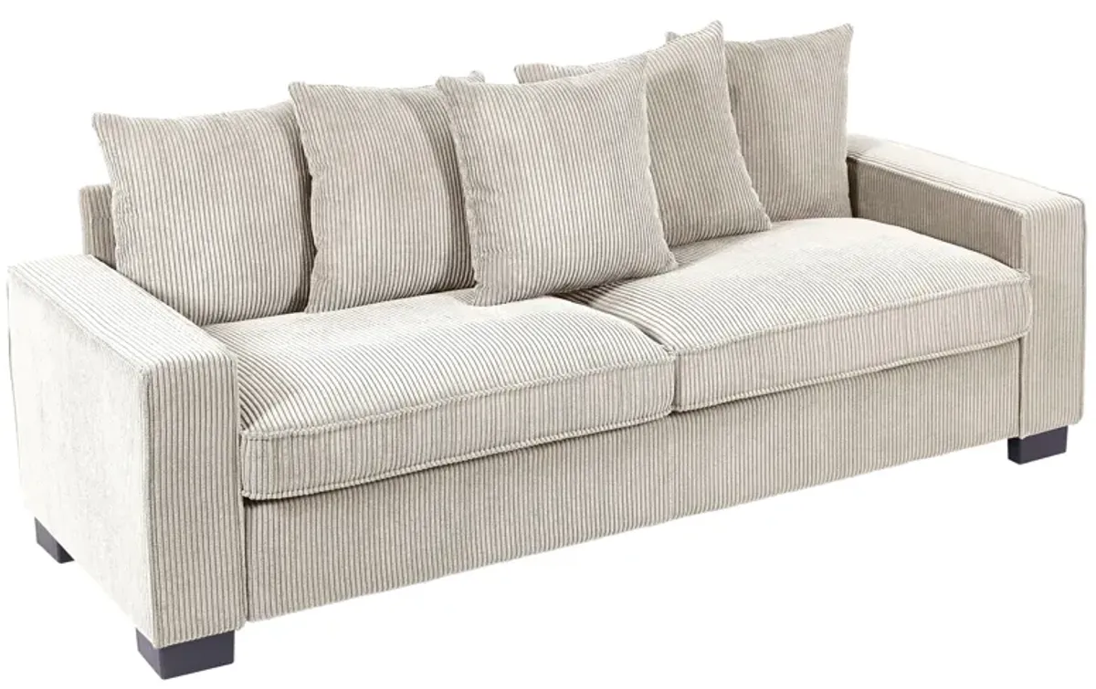 Luxe Corduroy Sofa With 5 Matching Toss Pillows, Sleek Design, Spacious And Comfortable 3 Seater Couch