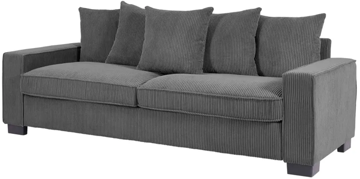 Luxe Corduroy Sofa With 5 Matching Toss Pillows, Sleek Design, Spacious And Comfortable 3 Seater Couch