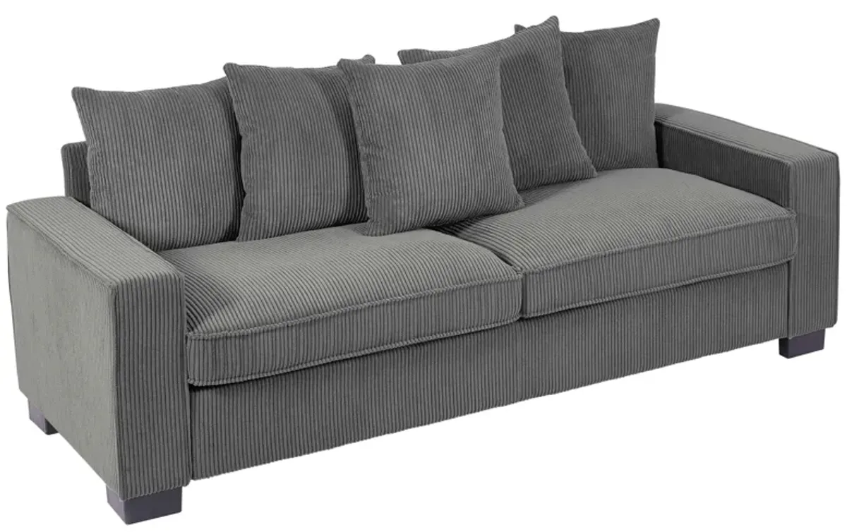 Luxe Corduroy Sofa With 5 Matching Toss Pillows, Sleek Design, Spacious And Comfortable 3 Seater Couch