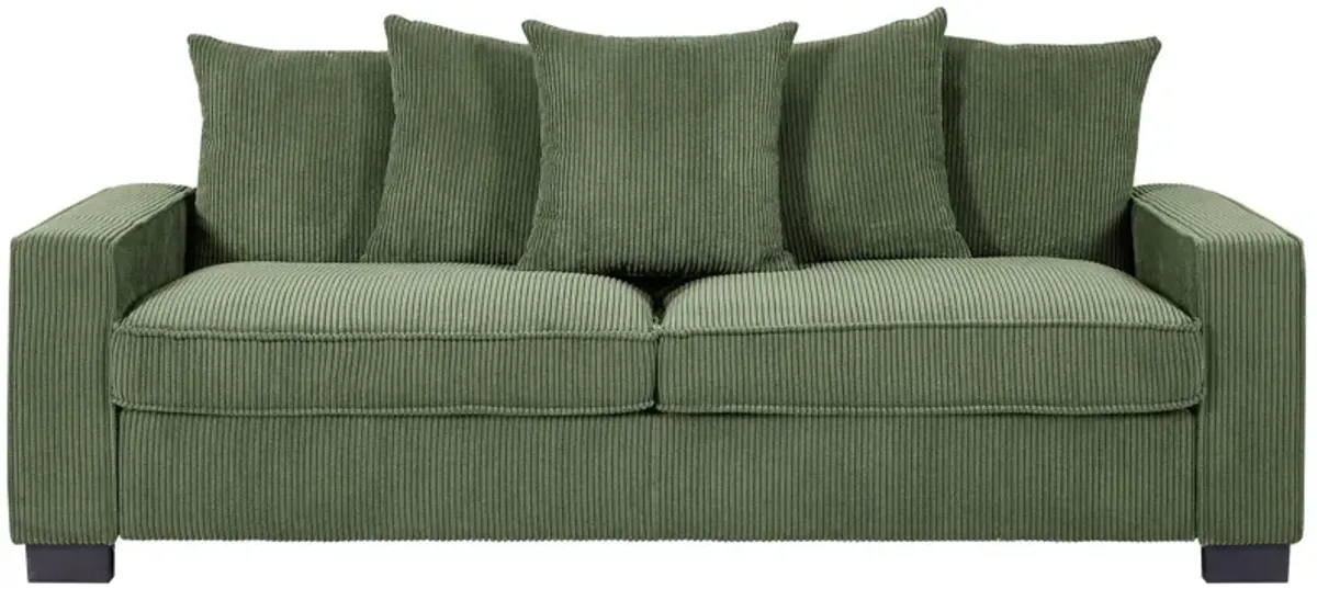 Luxe Corduroy Sofa With 5 Matching Toss Pillows, Sleek Design, Spacious And Comfortable 3 Seater Couch