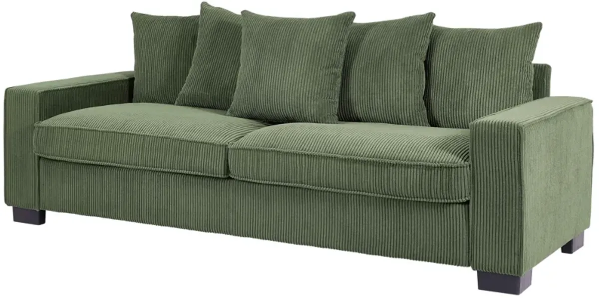 Luxe Corduroy Sofa With 5 Matching Toss Pillows, Sleek Design, Spacious And Comfortable 3 Seater Couch