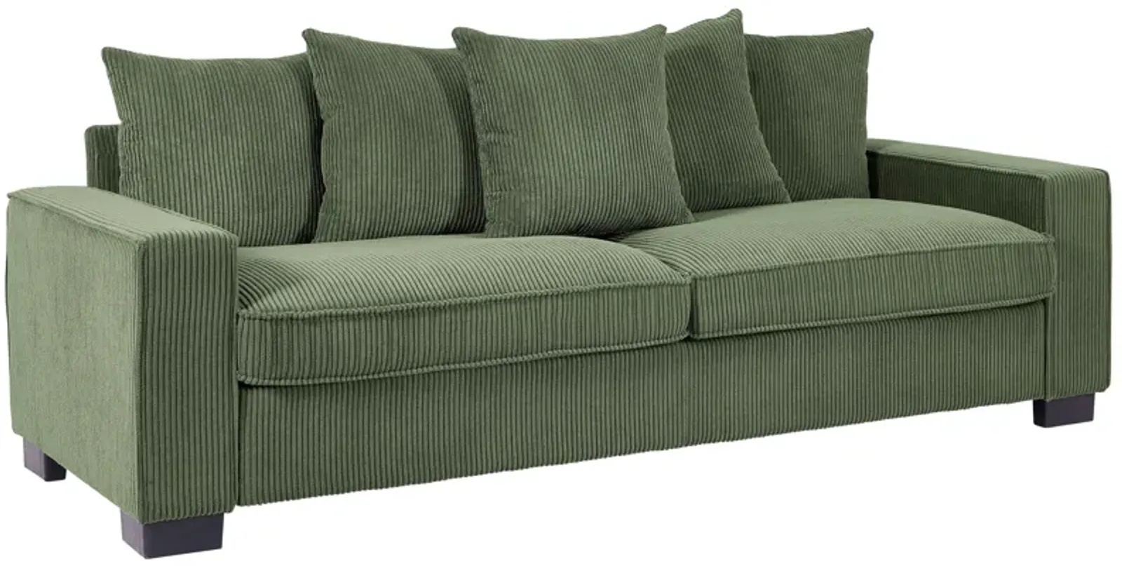 Luxe Corduroy Sofa With 5 Matching Toss Pillows, Sleek Design, Spacious And Comfortable 3 Seater Couch