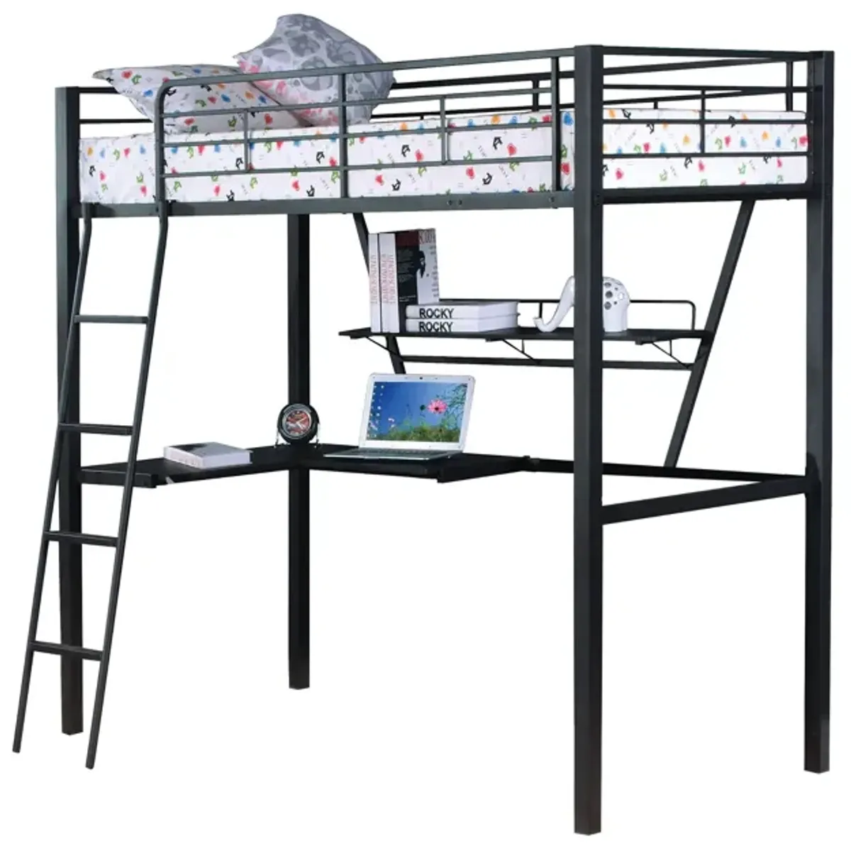 Senon - Twin Loft Bed With Desk - Black / Silver