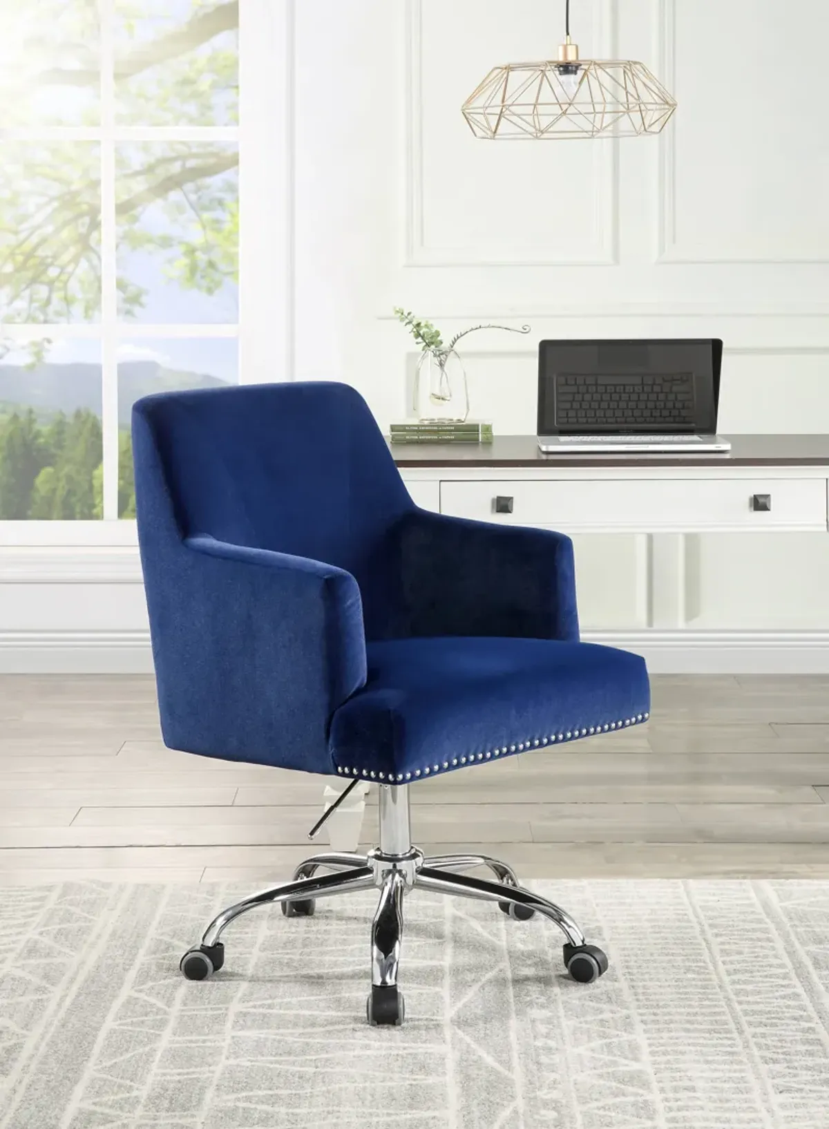 Trenerry - Velvet Office Chair - Blue / Chrome