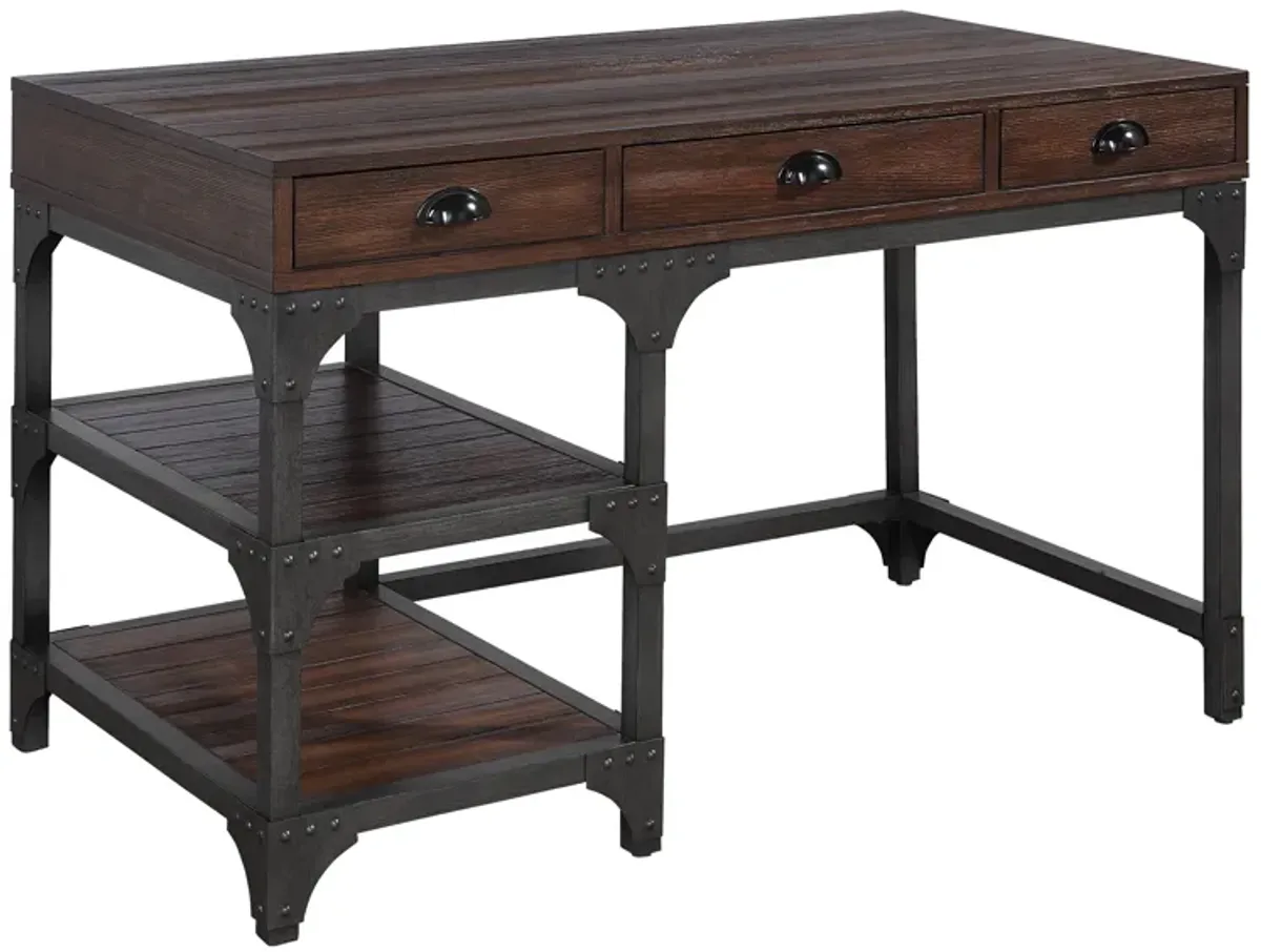 Antique Metal Writing Desk - Espresso / Oak