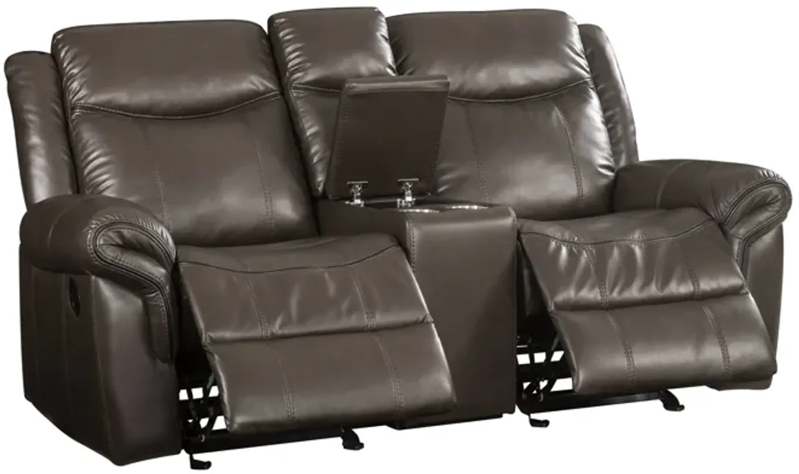 Lydia - Leather Aire Motion Loveseat With USB Console - Brown