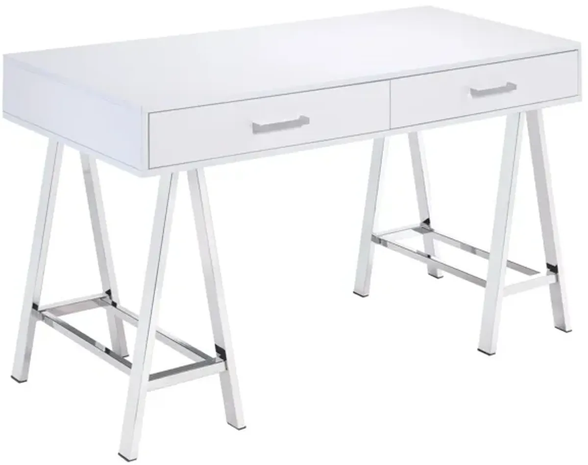 Coleen - High Gloss Writing Desk With USB - Chrome / White