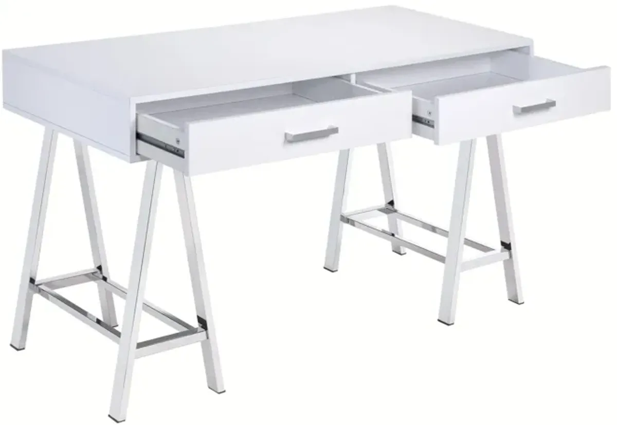 Coleen - High Gloss Writing Desk With USB - Chrome / White