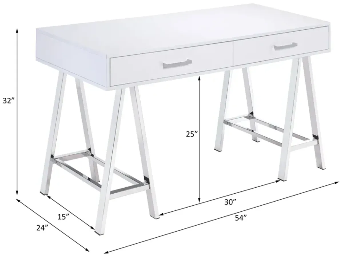 Coleen - High Gloss Writing Desk With USB - Chrome / White