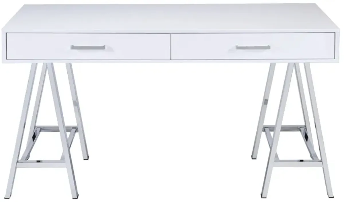 Coleen - High Gloss Writing Desk With USB - Chrome / White