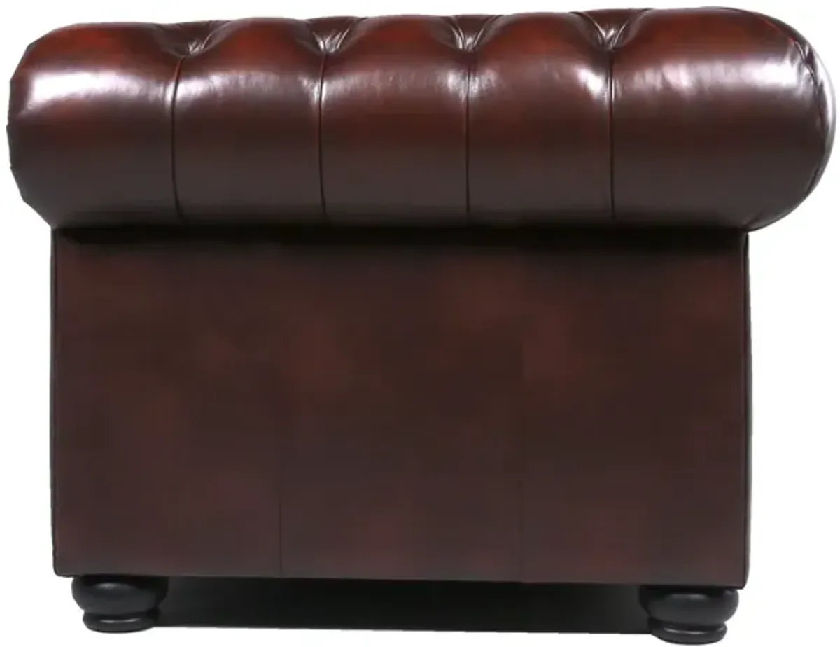 Traditional Tufted Leather Chesterfield Nailhead Chair - Brown
