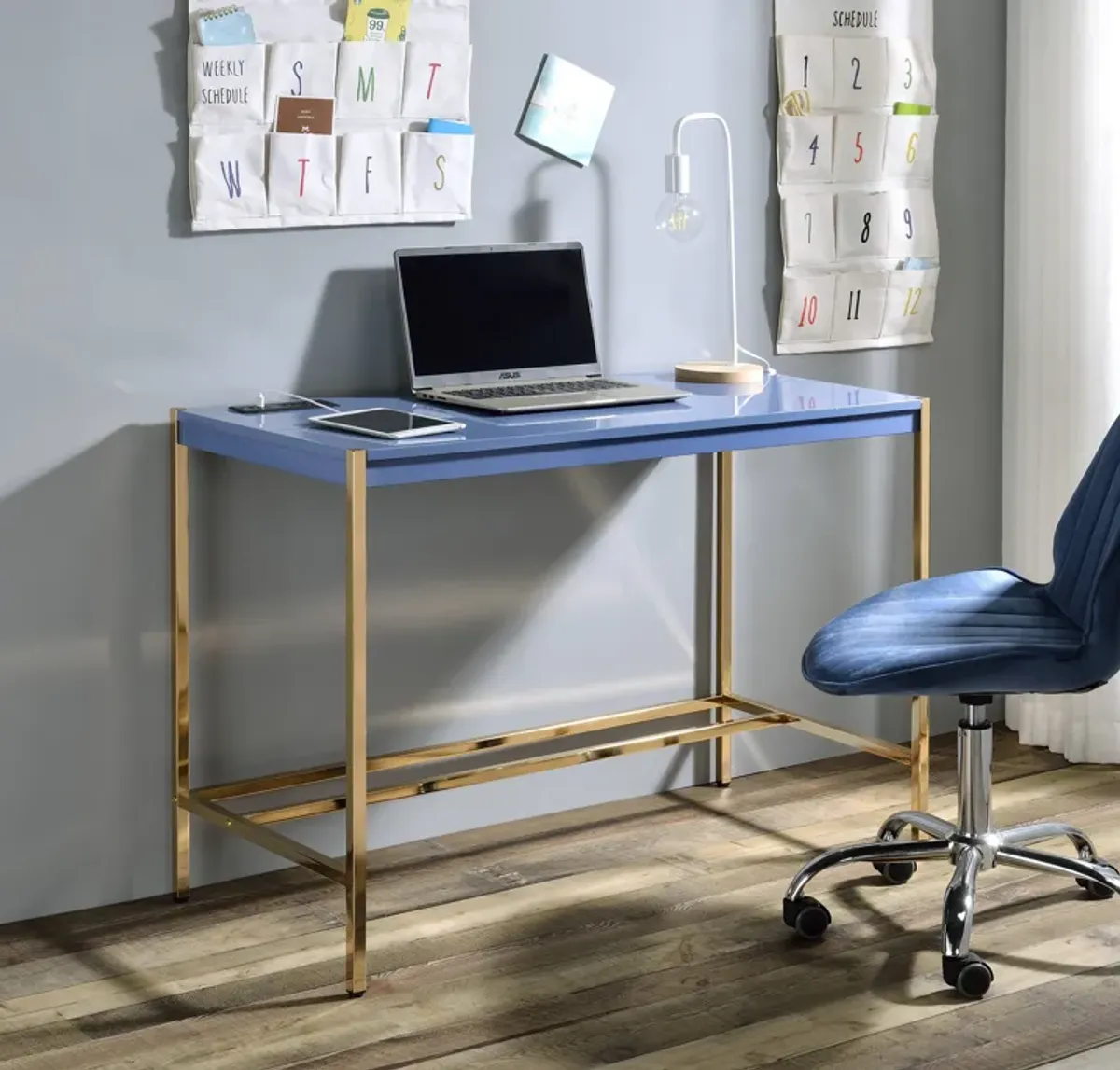 Midriaks - Writing Desk With USB - Gold / Navy Blue