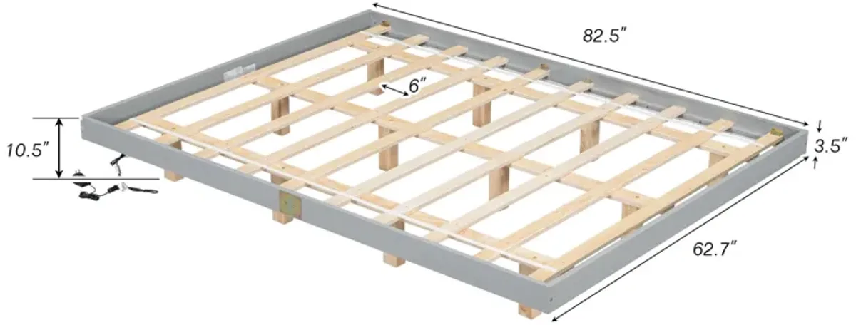 Floating Bed With Led Lights Underneath, Modern Queen Size Low Profile Platform Bed With Led Lights